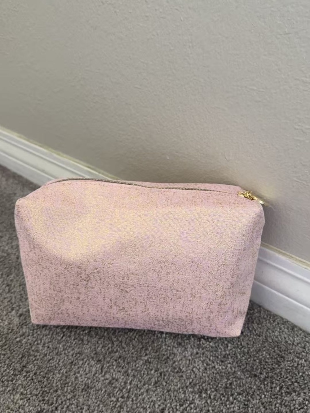 Estée Lauder Blush Pink & Gold Shimmer Cosmetic Bag / Makeup Pouch (8" x 5" x 3"